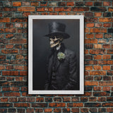 The Dapper Gentleman Skeleton, Spooky Halloween Wall Art, Canvas Print, Framed Halloween Canvas Print, Dark Academia, Goth Art
