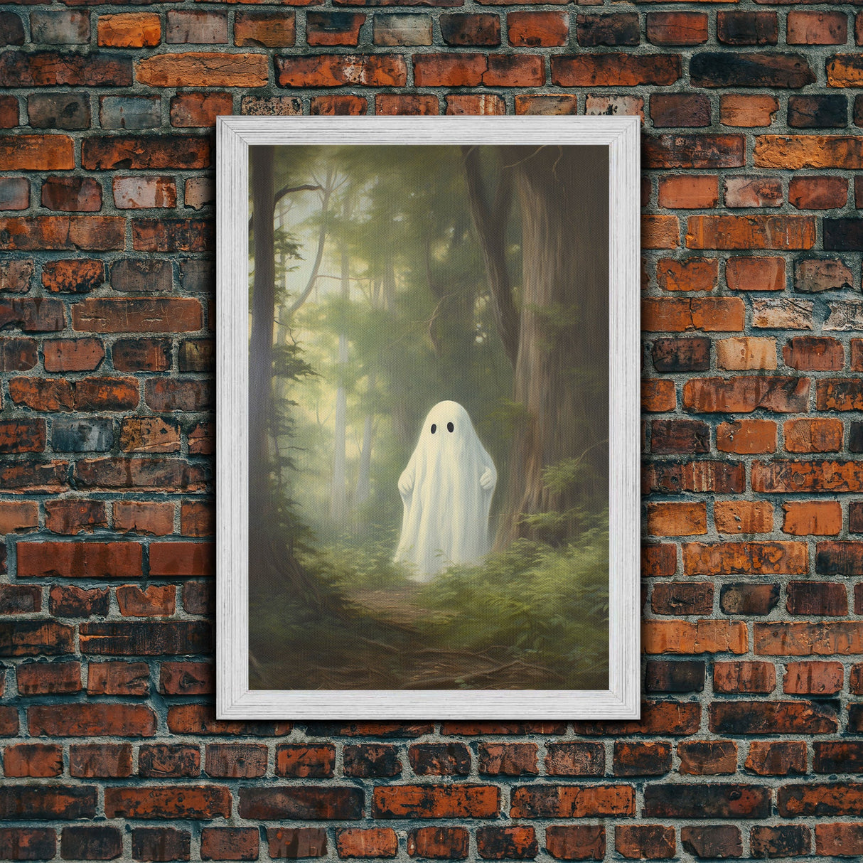 Cute Little Ghost In The Forest, Gothic Victorian Haunted Art, Dark Academia, Framed Canvas or Canvas Art, Cool Wall Art, Halloween Decor