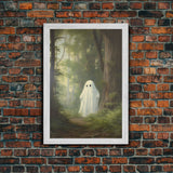 Cute Little Ghost In The Forest, Gothic Victorian Haunted Art, Dark Academia, Framed Canvas or Canvas Art, Cool Wall Art, Halloween Decor