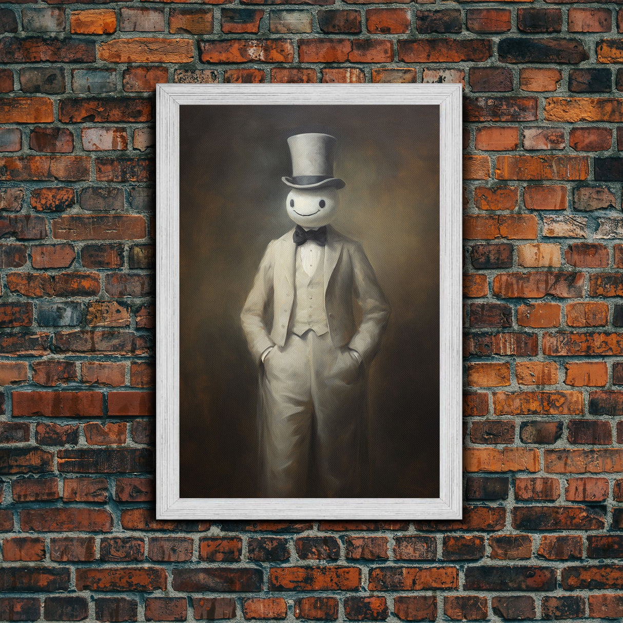 Ghost Wearing A Top Hat, Victorian Gentleman Ghost, Framed Canvas Print, Halloween Canvas Art, Unique Spooky Decor, Gothic Dark Academia Art