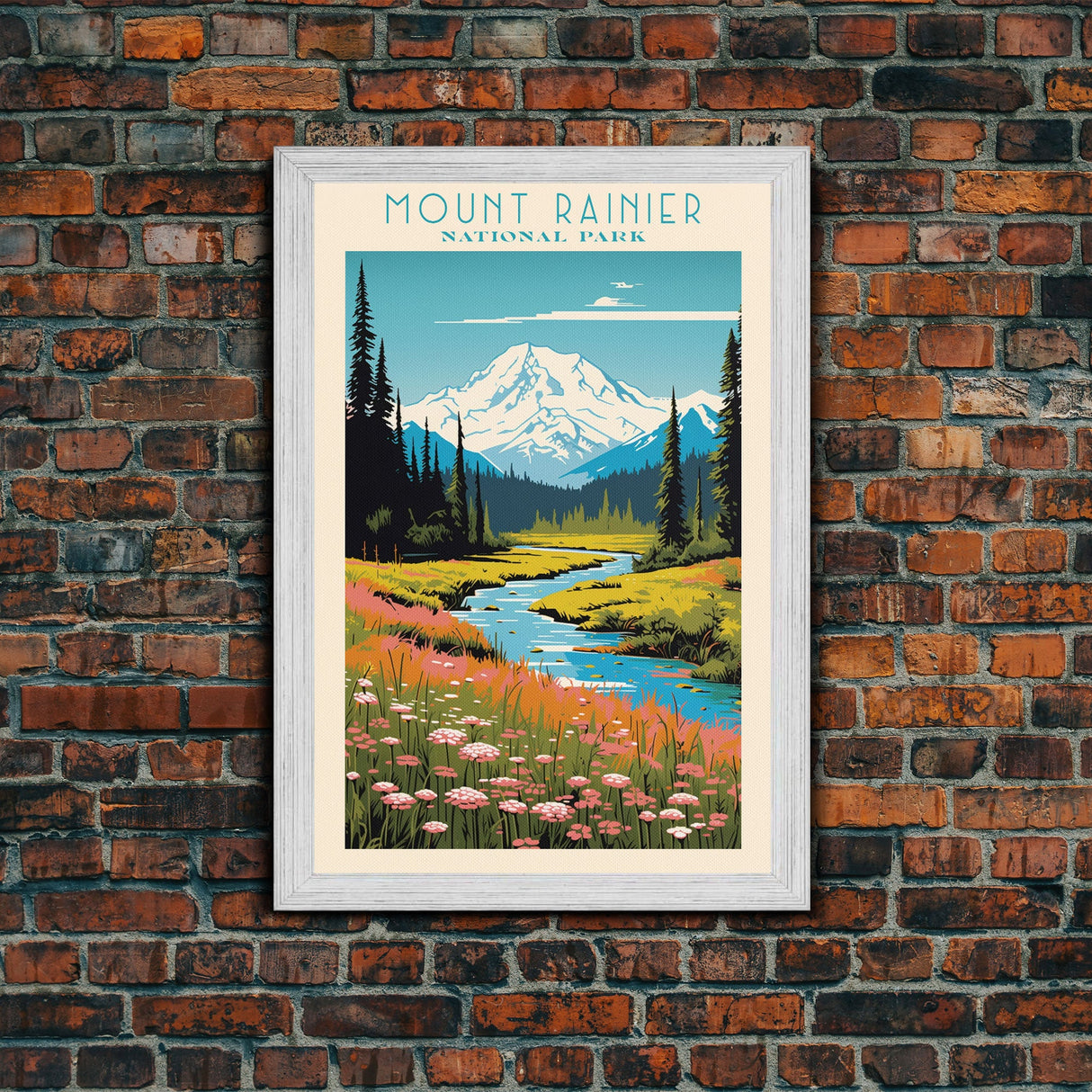 Mount Rainier National Park, Washington Travel Art, National Park Print, Minimalist Travel Art, Midcentury Modern Retro Style Landscape