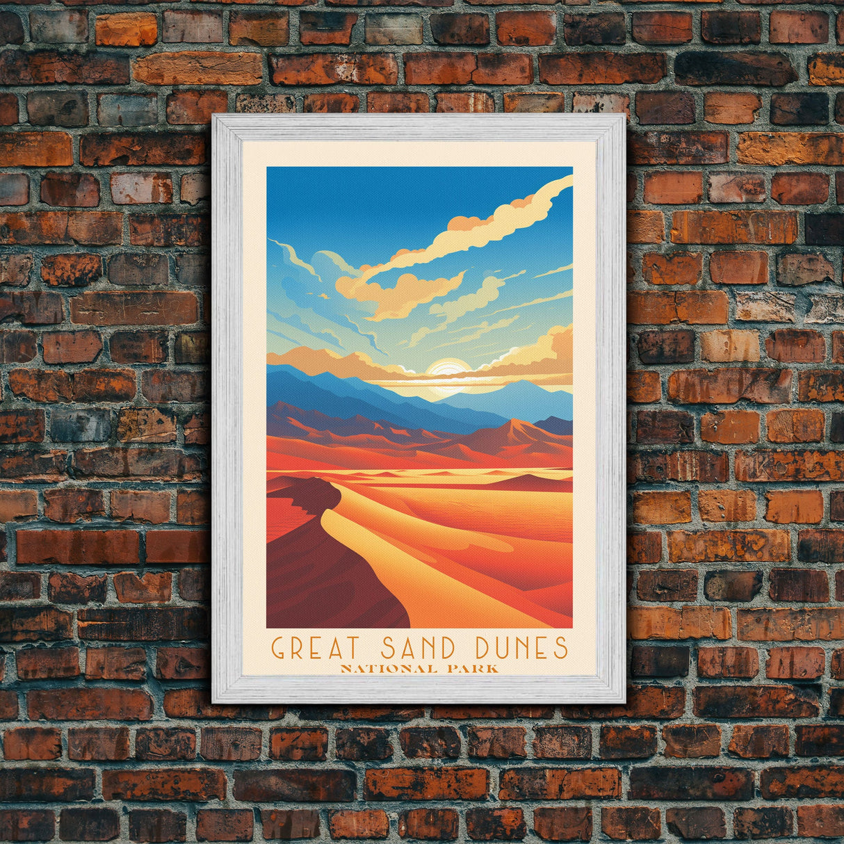 Great Sand Dunes National Park Colorado Travel Art, National Park Print, Minimalist Travel Art, Midcentury Modern Style Landscape Painting
