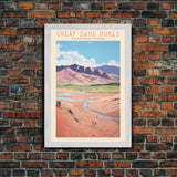 Great Sand Dunes National Park Colorado Travel Art, National Park Print, Minimalist Travel Art, Midcentury Modern Style Landscape Painting