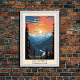 Olympic National Park Washington Travel Art, National Park Print, Minimalist Travel Art, Midcentury Modern Style Landscape Painting