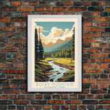 Rocky Mountains National Park Colorado Travel Art, National Park Print, Minimalist Travel Art, Midcentury Modern Style Landscape Painting