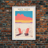 White Sands National Park New Mexico Travel Art, National Park Print, Minimalist Travel Art, Midcentury Modern Style Landscape Painting