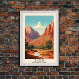 Zion National Park Utah Travel Art, National Park Print, Minimalist Travel Art, Midcentury Modern Style Landscape Painting