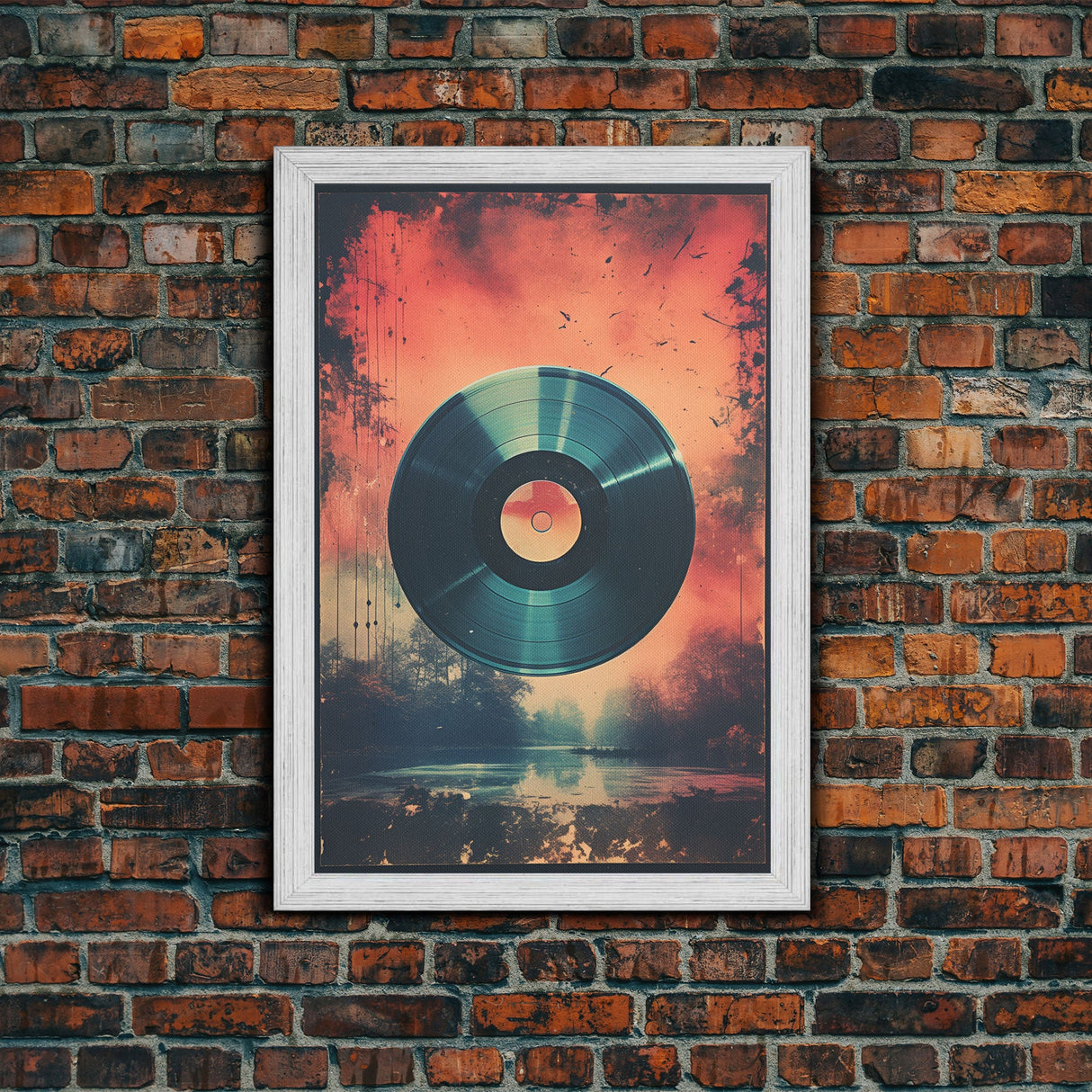 Vinyl Record Wall Art, Framed Canvas Print, Retro 1980s Style Wall Decor, Gift For Him, Gift For Audiophile