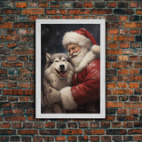 Santa Claus and his Alaskan Malamute, Christmas Wall Art, Dog Gift, Christmas Dog, Winter Wall Art, Santa Decor, Santa Art Print