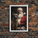 Santa Claus and his Belgian Malinois, Cute Dog Art, Framed Canvas Print, Christmas Art, Christmas Decor, Christmas Art Print, Cute Dog Print