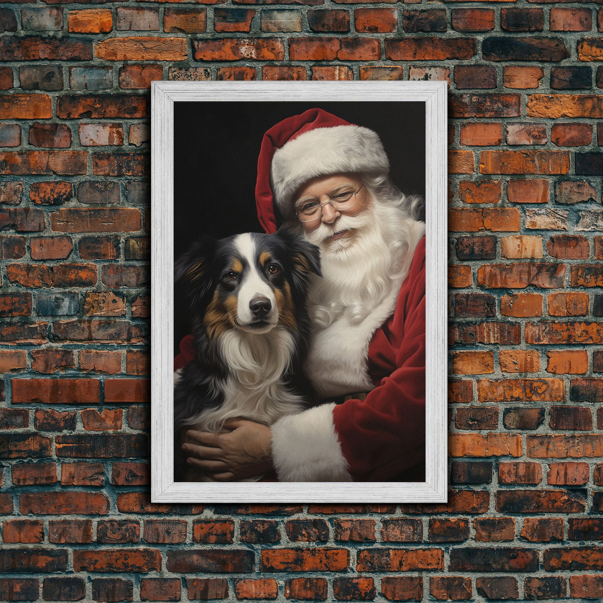 Santa Claus And His Border Collie, Christmas Wall Art, Dog Gift, Christmas Dog, Winter Wall Art, Santa Decor, Santa Art Print, Cute Dog