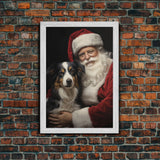 Santa Claus And His Border Collie, Christmas Wall Art, Dog Gift, Christmas Dog, Winter Wall Art, Santa Decor, Santa Art Print, Cute Dog