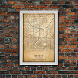 Denver map print poster canvas, Colorado map print poster canvas, Denver city map print poster canvas, framed road map art, office decor