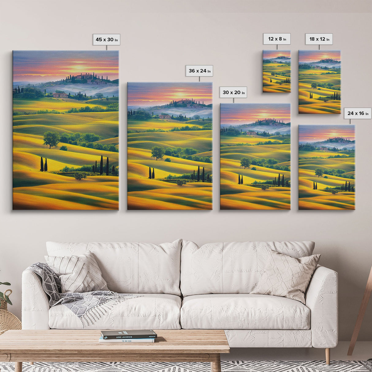 Italian Countryside at Sunset, Italy Art, Framed Canvas Print, Ready To Hang Framed Wall Art, Living Room Wall Hanging