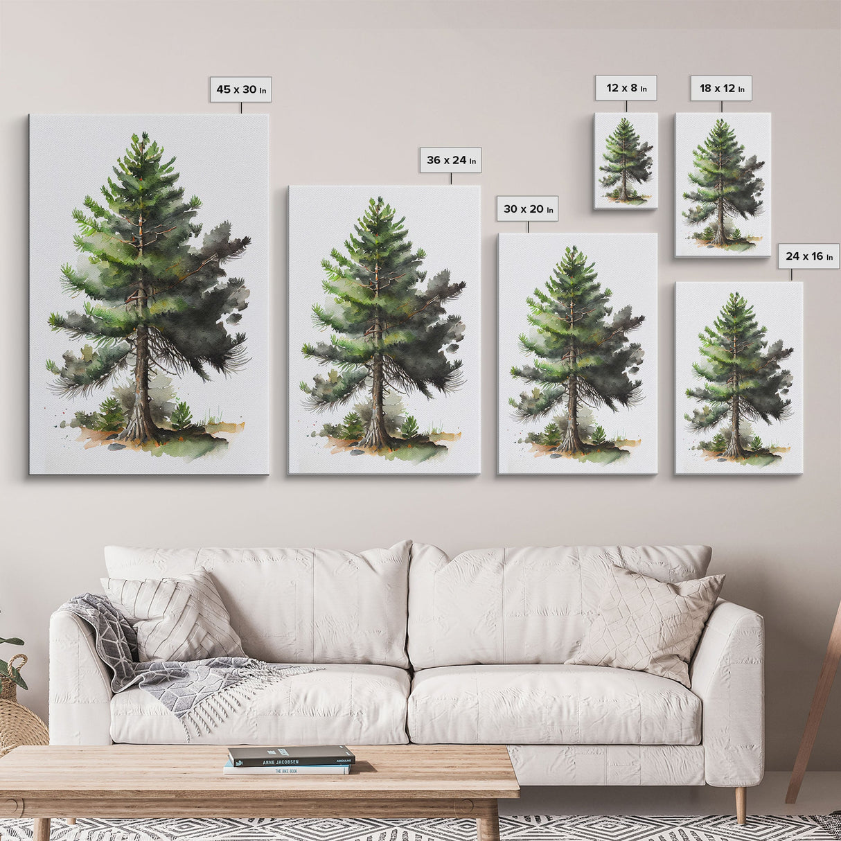 Pine Tree Watercolor Wall Art Canvas Print - Vibrant Colorful Nature Scene Artwork