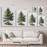 Pine Tree Watercolor Wall Art Canvas Print - Vibrant Colorful Nature Scene Artwork