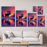 Moose of Canada, retrowave inspired Nature art, framed canvas print, cabin art, colorful farmhouse decor