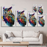 Watercolor Owl Painting Canvas Print, Framed Canvas Art, Pop Art Style, Owl Decor, Owl Print, Owl Art