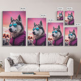 Siberian Husky In Pink Jacket Sunglasses Wall Print, Dog Art Print, Dog Portrait, Framed Wall Art, Framed Canvas, Wall Print, Wall Canvas