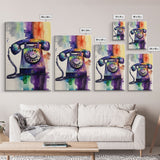 Retro Rotary Phone Art, Watercolor, Framed Canvas Print, Large Wall Art, Retro Style Decor