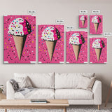 Pop Art Graffiti Ice Cream With Sprinkles, Framed Canvas Print, Colorful Wall Art, Paint Splatter Graffiti art, large wall art home decor