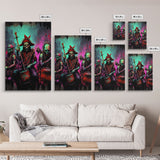 Death Metal Skeletons, Medieval Heavy Metal Undead Band Art, Framed Canvas Print, Unique Office Large Wall Art, Mancave Art