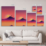 Outrun Style Desert Sunset, Framed Canvas Print, Retro Style 80s Vibe Wall Decor, Office Art, Game Room Decor, Living Room Gamer Art