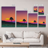 A Lone Tree in a Texas Field At Sunset, Retro Style MCM Art, Framed Canvas Print, Trendy Wall Prints, Landscape and Sunset Outrun Art
