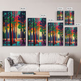 Silhouette Forest Landscape, Framed Canvas Print, Pop Art Minimalist Landscape Art