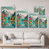 Retro Midcentury Style Wall Art, Framed Canvas Print, Colorful Wall Art, Mountain Landscape, Office Decor, Low Res Art