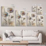 Vintage Style Dandelion Framed Canvas Art, Vintage Floral Print, Vintage White Roses Painting, Still Life Botanical Farmhouse print, Flowers