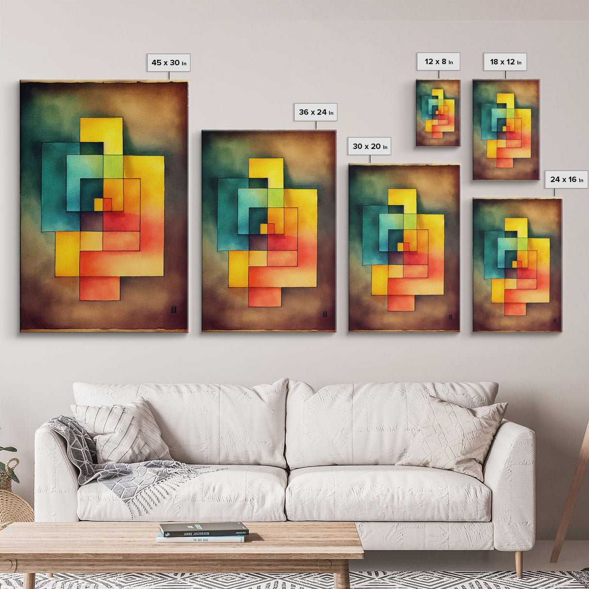 Framed Canvas Print Wall Art Set Color Blocks Abstract Shapes Illustrations Mid Century Modern Wall Art Boho Decor Abstract Wall Art