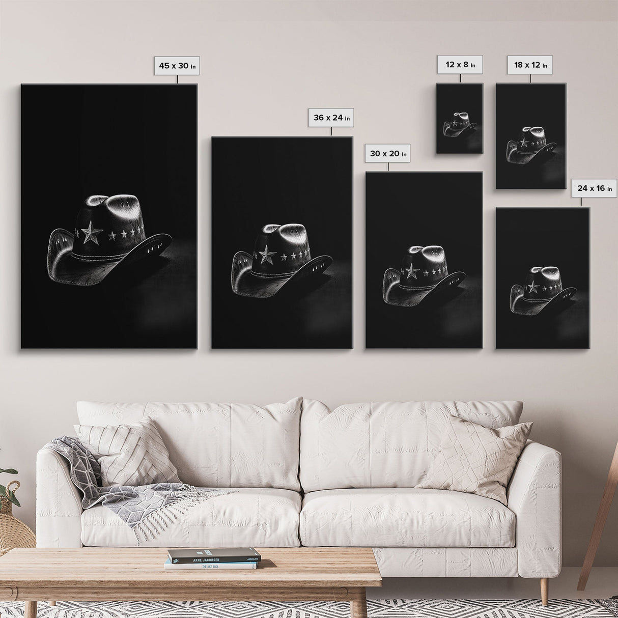 Cowboy Hat Print, Western Wall Art, Black And White, Texas Art, Minimalist Art, Wall Decor, Canvas Art, Wall Art, Framed Canvas Wall Decor
