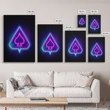 Glowing Neon Lights Pink Spades Wall Decor, Poker Wall Art, Cards, Minimalist Print, Wall Decor, Canvas Print, Wall Art, Framed Canvas