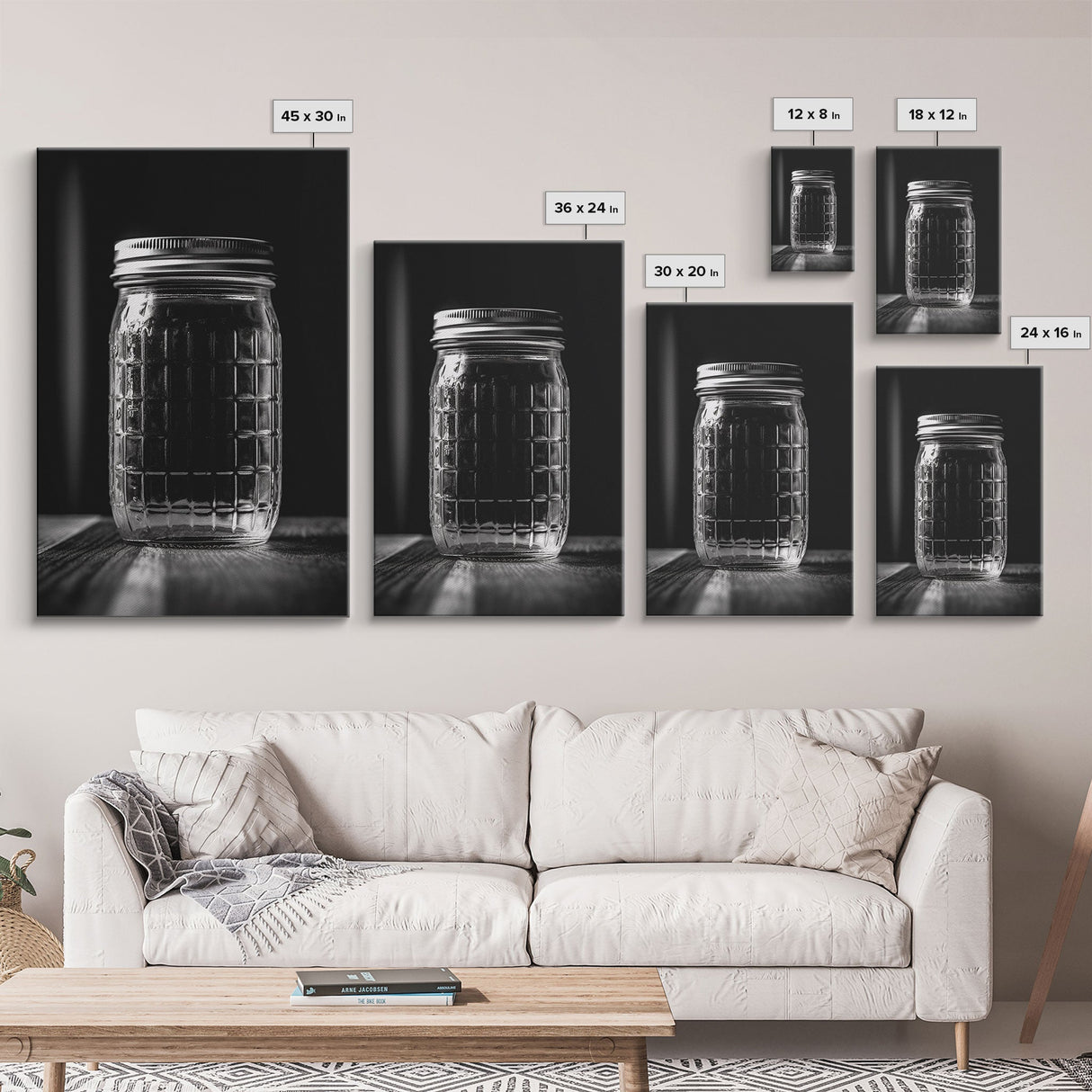 Mason Jar Wall Art, Jar Art Print, Black And White Art, Minimalist Art, Wall Decor, Canvas Art, Wall Art, Framed Canvas Wall Decor