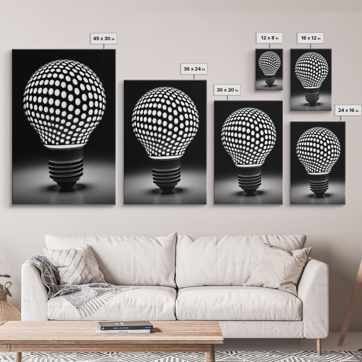 Dotted Light Bulb Wall Decor, Black And White Art, Dotted Art, Minimalist Print, Wall Decor, Canvas Print, Wall Art, Framed Canvas