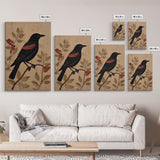 Raven Print, Antique Bird Painting Print, Vintage Drawing Framed Canvas Print Wall Art, Black Raven, bird nature print, bird lovers gift