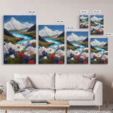 Colorful fields of flowers in the Swiss alps, framed canvas art, canvas print, beautiful wall decor