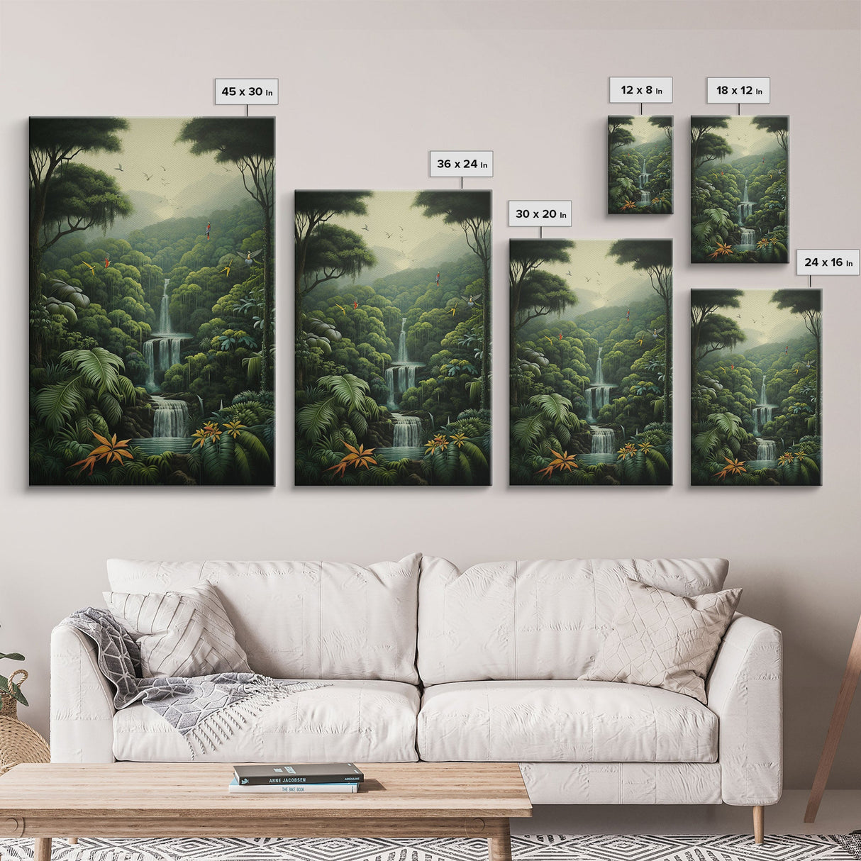 Jungle Wall Art, Waterfalls Art, Nature Wall Art, Trees Art Print, Canvas Print, Wall Art, Vertical Art, Lake House Wall Art, Indie Room Art