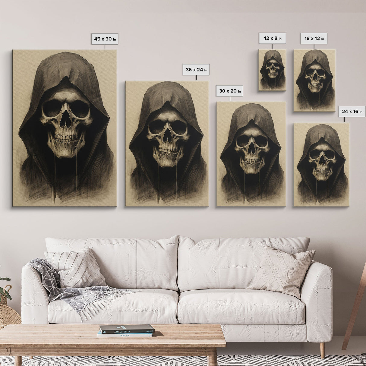 Skull Decor, Charcoal Drawing, Gothic Home Decor, Canvas Print, Wall Art, Vertical Art, Skull Gift, Human Skull Decor, Modern Art Prints