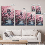 Pagoda Wall Art, Japanese Wall Art, Asian Art, Cherry Blossom Tree, Canvas Print, Wall Art, Vertical Art, Engagement Gift, Prints Wall Art