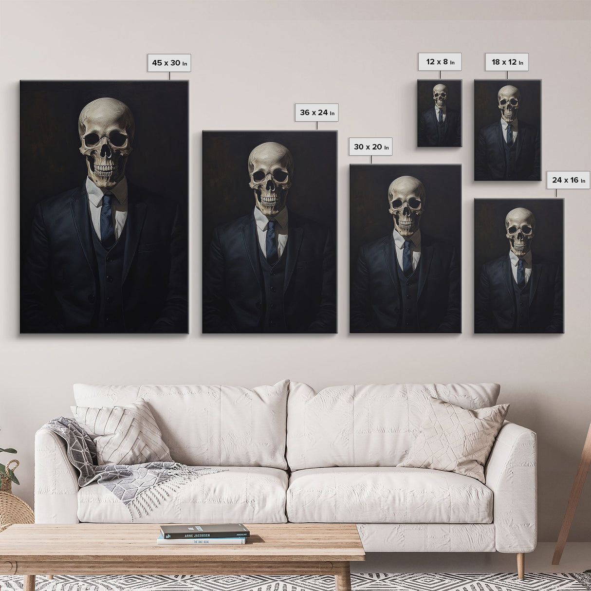 Gothic Victorian Skeleton Portrait, Framed Canvas Print, Halloween Art, Oil Painting, Halloween Canvas