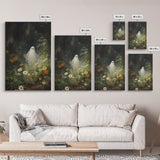 The Ghost Amongst The Flowers, Halloween Canvas Print, Framed Canvas Art, Halloween Decor, Dark Academia, Horror Prints, Oil Painting