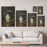 Goofy Ghost In The Rain,  Vintage Halloween Canvas, Framed Canvas Print, Cute Wall Art, Who's Haunting Who?