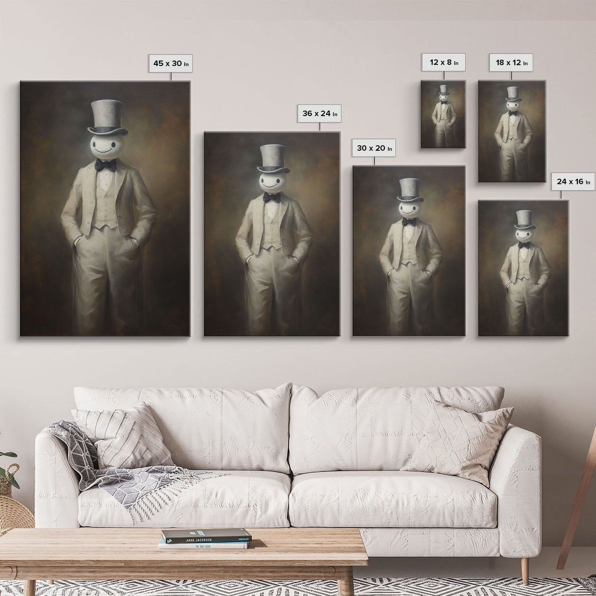 Ghost Wearing A Top Hat, Victorian Gentleman Ghost, Framed Canvas Print, Halloween Canvas Art, Unique Spooky Decor, Gothic Dark Academia Art