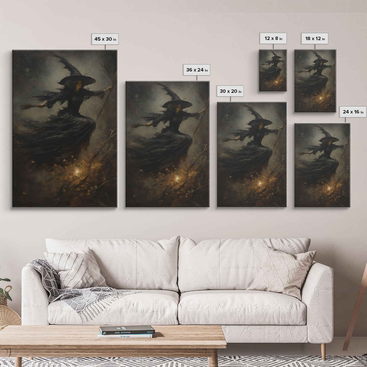 Spooky Season Witch Decor, Witch Painting Framed Canvas Print, Halloween Art, Witch Art, Witchcraft, Witch Decor, Felt Witch Hat