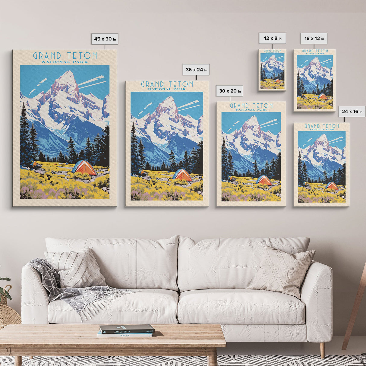Grand Teton National Park Travel Poster Art, Canvas Print Wall Art, Wyoming Travel Art, Midcentury Modern Travel Decor, MCM Wall Art