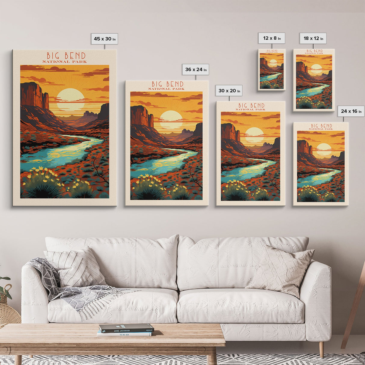 Big Bend National Park, Framed Wall Art Canvas Print, Travel Poster, Texas Travel Art, Roadtrip Decor, Cool Art, Retro State Park Art