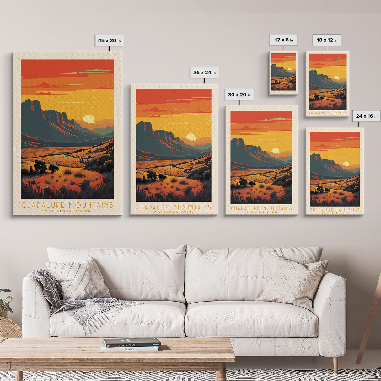 Guadalupe Mountains National Park Texas Travel Art, National Park Print, Minimalist Travel Art, Midcentury Modern Style Landscape Painting