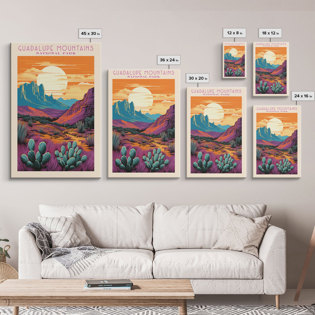 Guadalupe Mountains National Park Texas Travel Art, National Park Print, Minimalist Travel Art, Midcentury Modern Style Landscape Painting